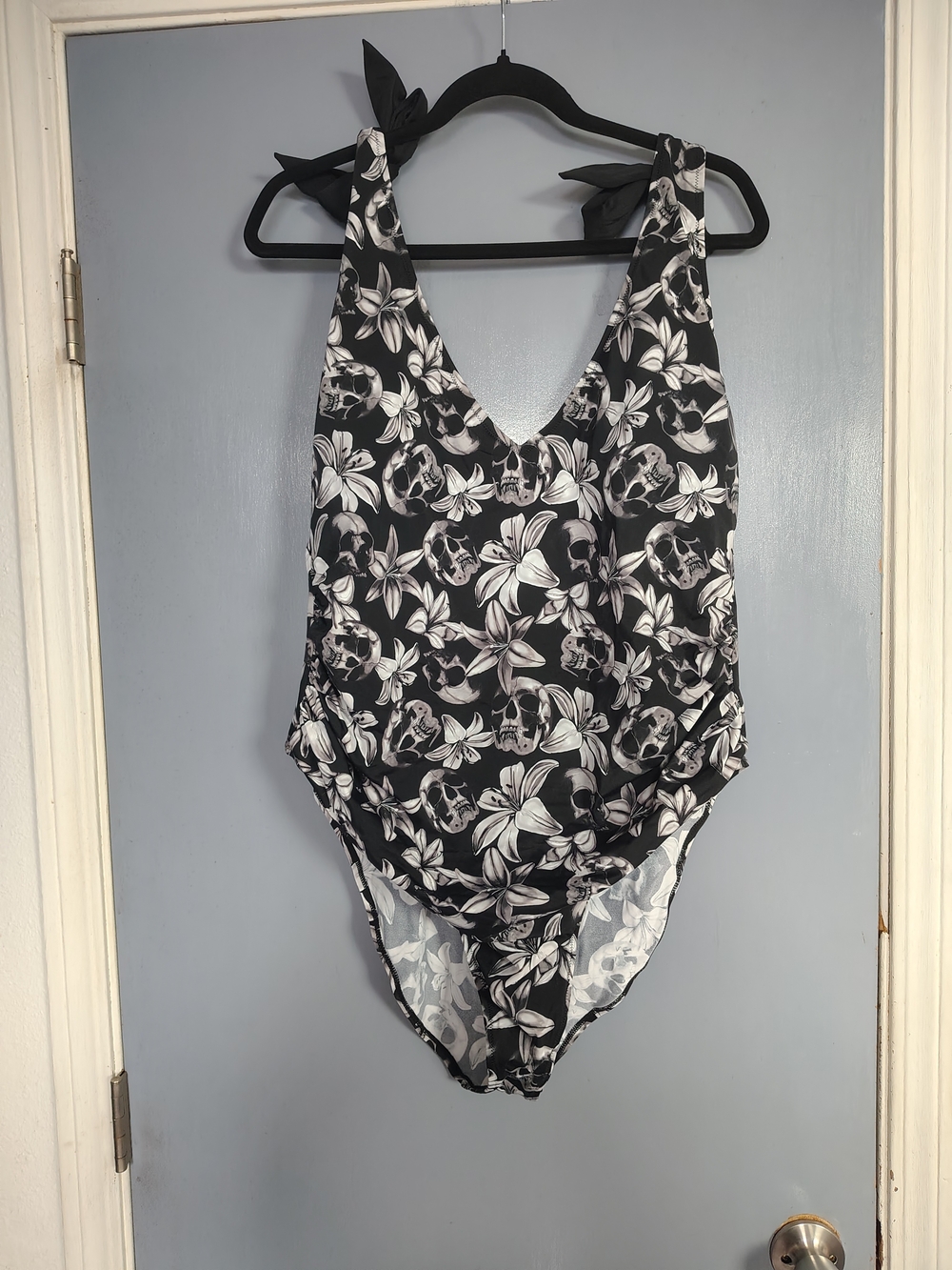 Killstar Black & White Floral Skull One-Piece Swimsuit